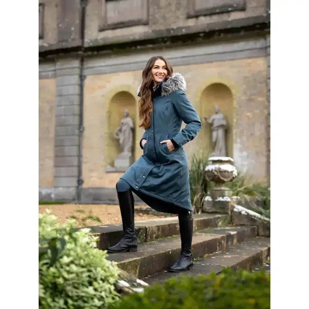 Lemieux Anya Waterproof Riding Coat Petrol-Outdoor Coats & Jackets-Lemieux-UK 8-Petrol-Horsey Shopping