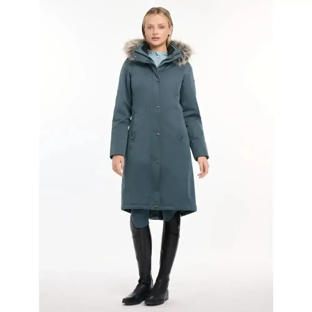 Lemieux Anya Waterproof Riding Coat Petrol-Outdoor Coats & Jackets-Lemieux-UK 8-Petrol-Horsey Shopping