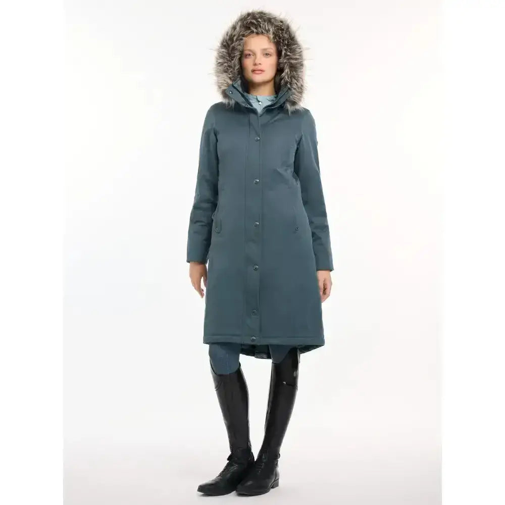 Lemieux Anya Waterproof Riding Coat Petrol-Outdoor Coats & Jackets-Lemieux-UK 8-Petrol-Horsey Shopping