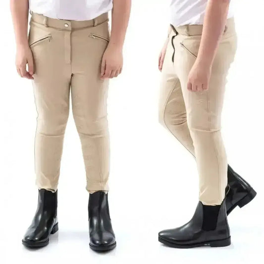 John Whitaker Miami Kids Breeches With Full Silicone Seat - B142K-Breeches-John Whitaker-5-6 Years-Beige-Horsey Shopping