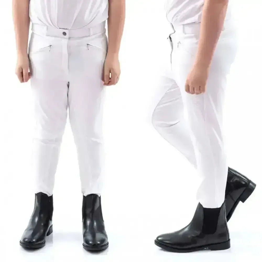 John Whitaker Miami Kids Breeches With Full Silicone Seat - B142K-Breeches-John Whitaker-5-6 Years-White-Horsey Shopping