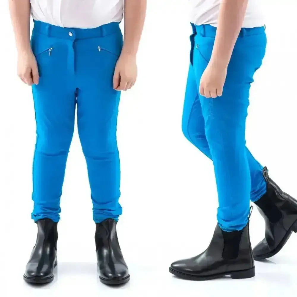 John Whitaker Miami Kids Breeches With Full Silicone Seat - B142K-Breeches-John Whitaker-7-8 Years-Blue-Horsey Shopping