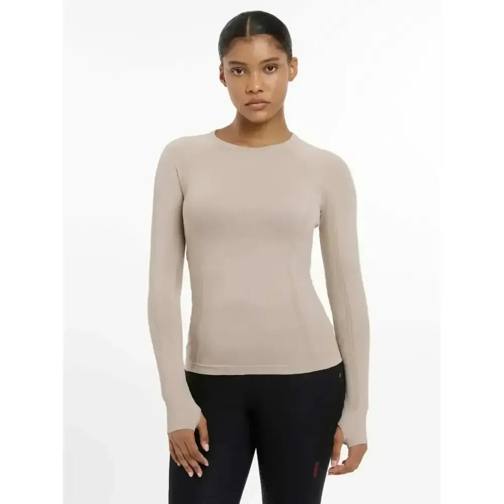 Lemieux Britney Seamless Long Sleeve Top Almond-T Shirts-Lemieux-Almond-UK 6-Horsey Shopping