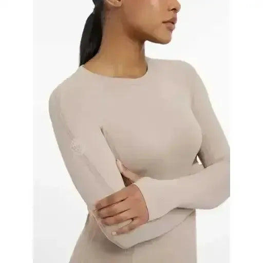 Lemieux Britney Seamless Long Sleeve Top Almond-T Shirts-Lemieux-Almond-UK 6-Horsey Shopping