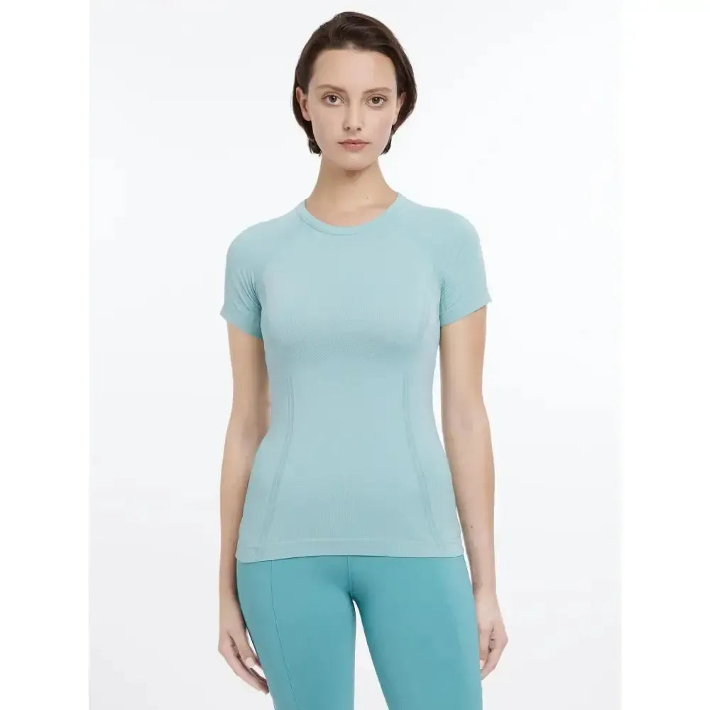 Lemieux Britney Seamless Short Sleeve Top Aqua-T Shirts-Lemieux-Aqua-UK 6-Horsey Shopping