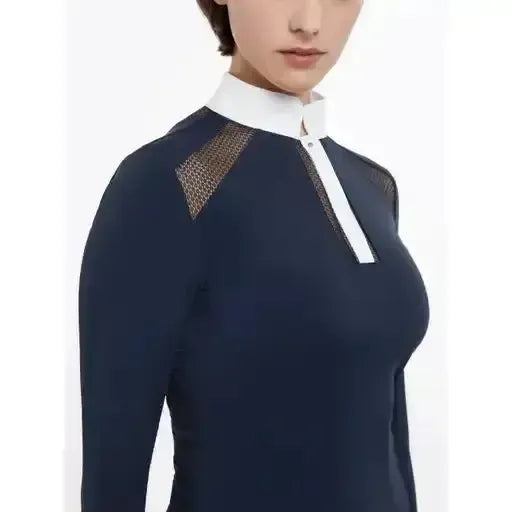 Lemieux Camille Long Sleeve Show Shirt Navy-Show Shirts-Lemieux-Navy-UK 6-Horsey Shopping