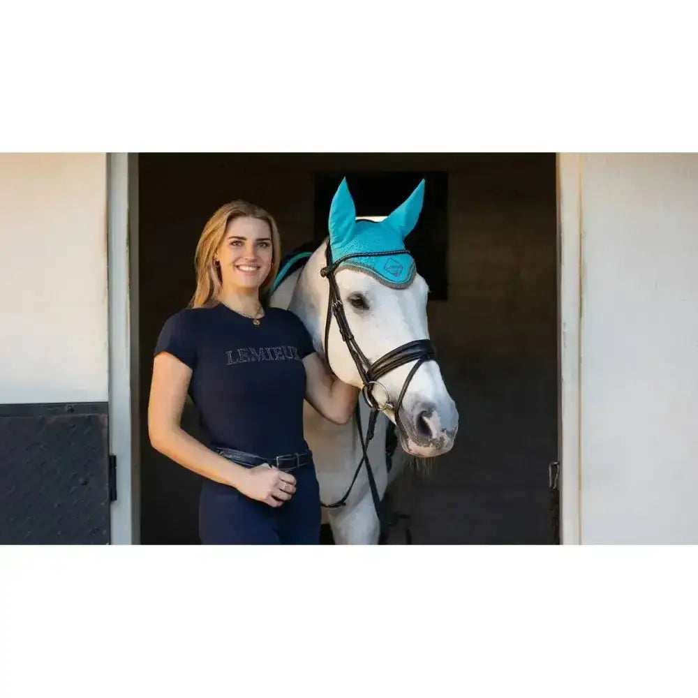 Lemieux Classic Fly Hood Azure-Horse Ear Bonnets-Lemieux-Medium-Azure-Horsey Shopping