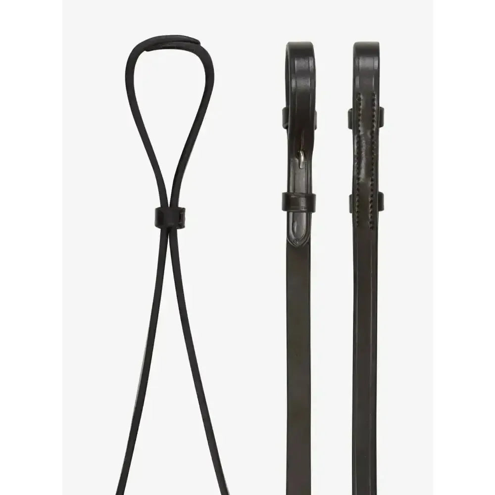 Lemieux Curb Rein Brown/Silver-Plain Leather Reins-Lemieux-Pony-Brown/Silver-Horsey Shopping