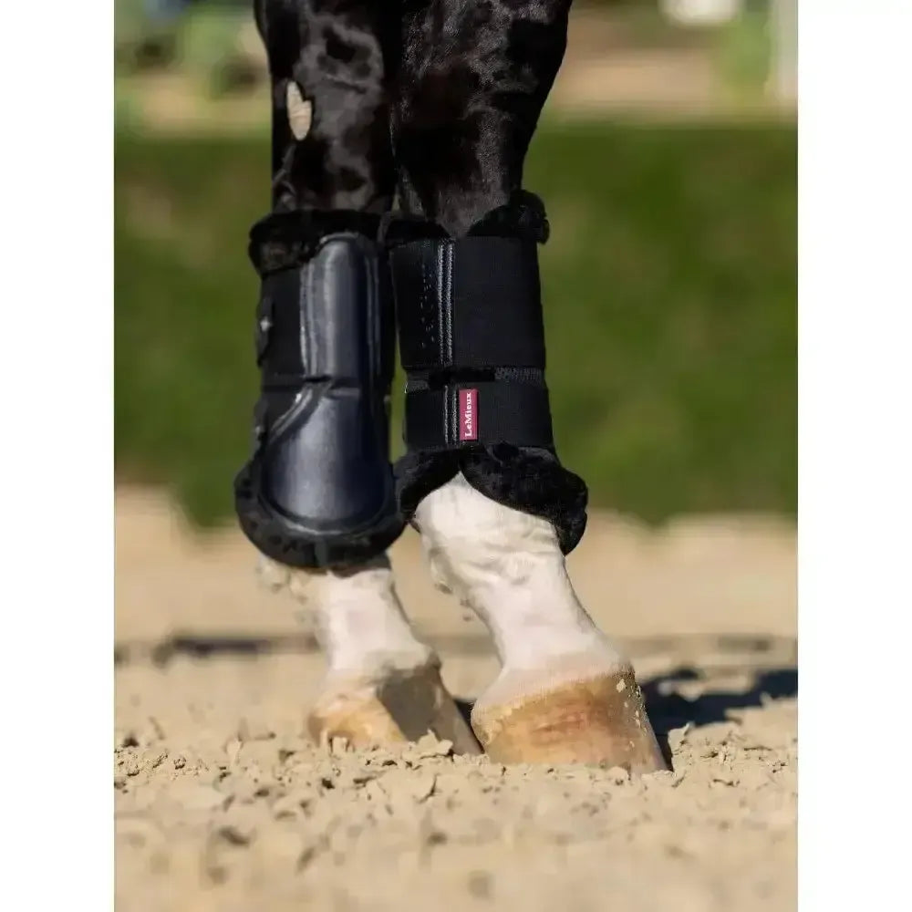 Lemieux Fleece Edged Mesh Brushing Boot Black-Brushing Boots-Lemieux-Black / Black-Medium-Horsey Shopping
