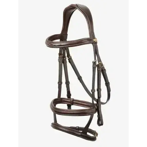 Lemieux Kudos Double Noseband Bridle Havana/Brass-Bridles-Lemieux-Cob-Havana/Brass-Horsey Shopping