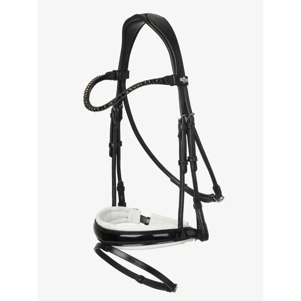 Lemieux Kudos Patent Dressage Bridle Black/White-Bridles-Lemieux-Pony-Black/White-Horsey Shopping