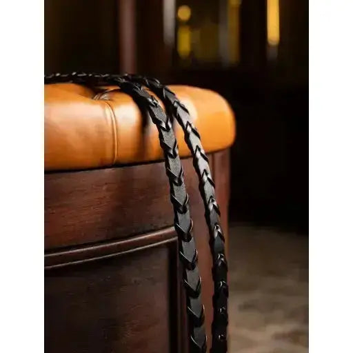 Lemieux Leather Laced Reins Black/ Silver-Laced Reins-Lemieux-Pony-Black/Silver-Horsey Shopping