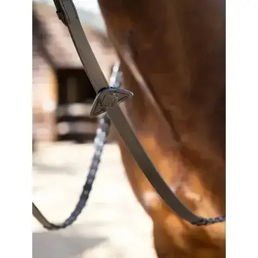 Lemieux Leather Laced Reins Black/ Silver-Laced Reins-Lemieux-Pony-Black/Silver-Horsey Shopping