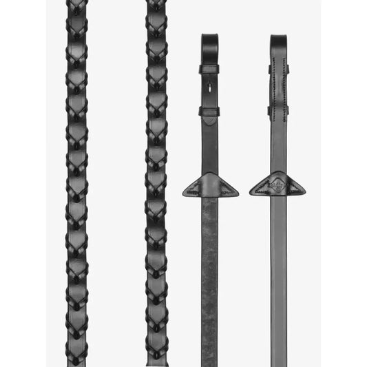 Lemieux Leather Laced Reins Black/ Silver-Laced Reins-Lemieux-Pony-Black/Silver-Horsey Shopping