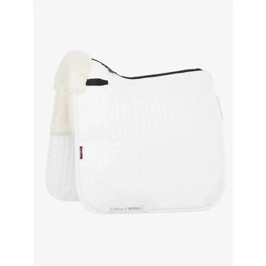 Lemieux Merino+ Half Lined Suede Dressage Square White/White-Dressage Saddle Pads-Lemieux-Medium-White/White-Horsey Shopping