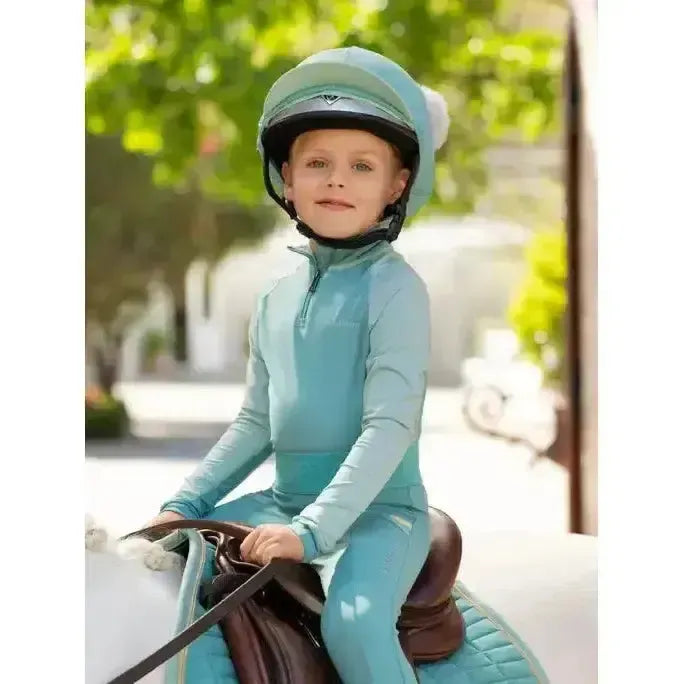 Lemieux Mini Double Pom Hat Silk Lagoon-Hat Silks-Lemieux-Lagoon-One Size-Horsey Shopping