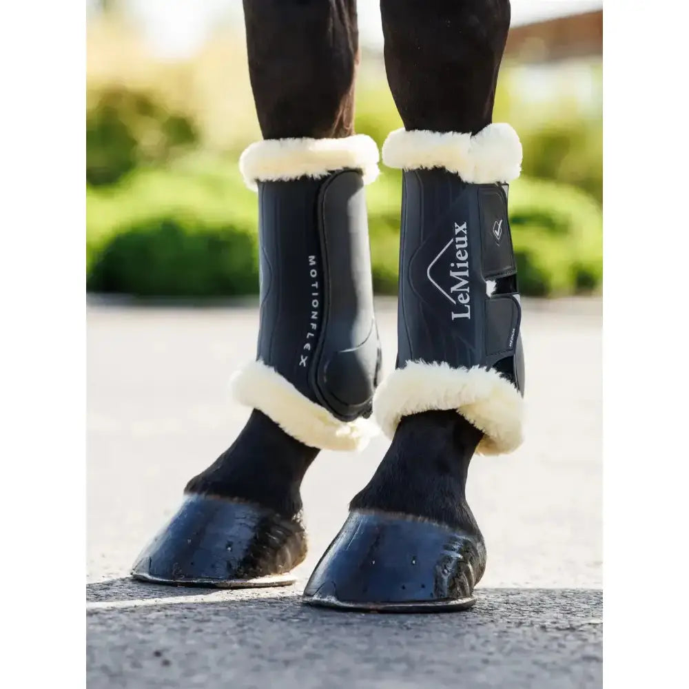 Lemieux Motionflex Dressage Boot with Fleece Edge Black/Natural-Brushing Boots-Lemieux-Medium-Black/Natural-Horsey Shopping