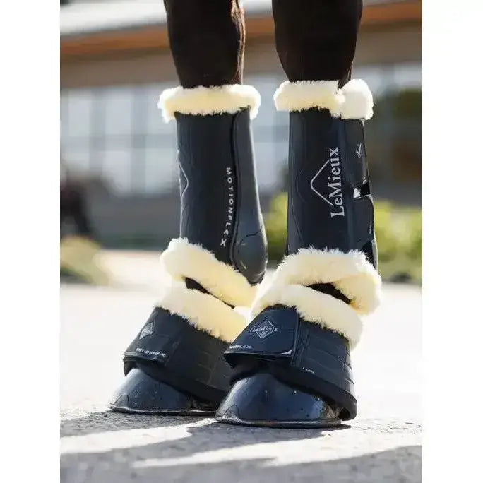 Lemieux Motionflex Over Reach Boot with Fleece Edge Black/Natural-Over Reach Boots-Lemieux-Small-Black/Natural-Horsey Shopping