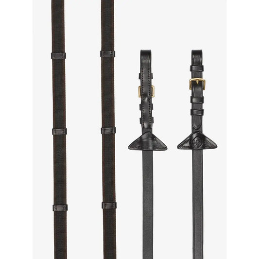 Lemieux Rubber Grip Continental Reins Brown/Brass-Continental Reins-Lemieux-Cob-Brown/Brass-Horsey Shopping