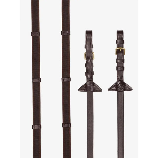 Lemieux Rubber Grip Continental Reins Havana/Brass-Continental Reins-Lemieux-Pony-Havana/Brass-Horsey Shopping
