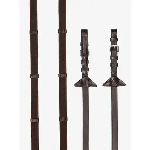 Lemieux Rubber Grip Continental Reins Havana/Silver-Continental Reins-Lemieux-Cob-Havana/Silver-Horsey Shopping