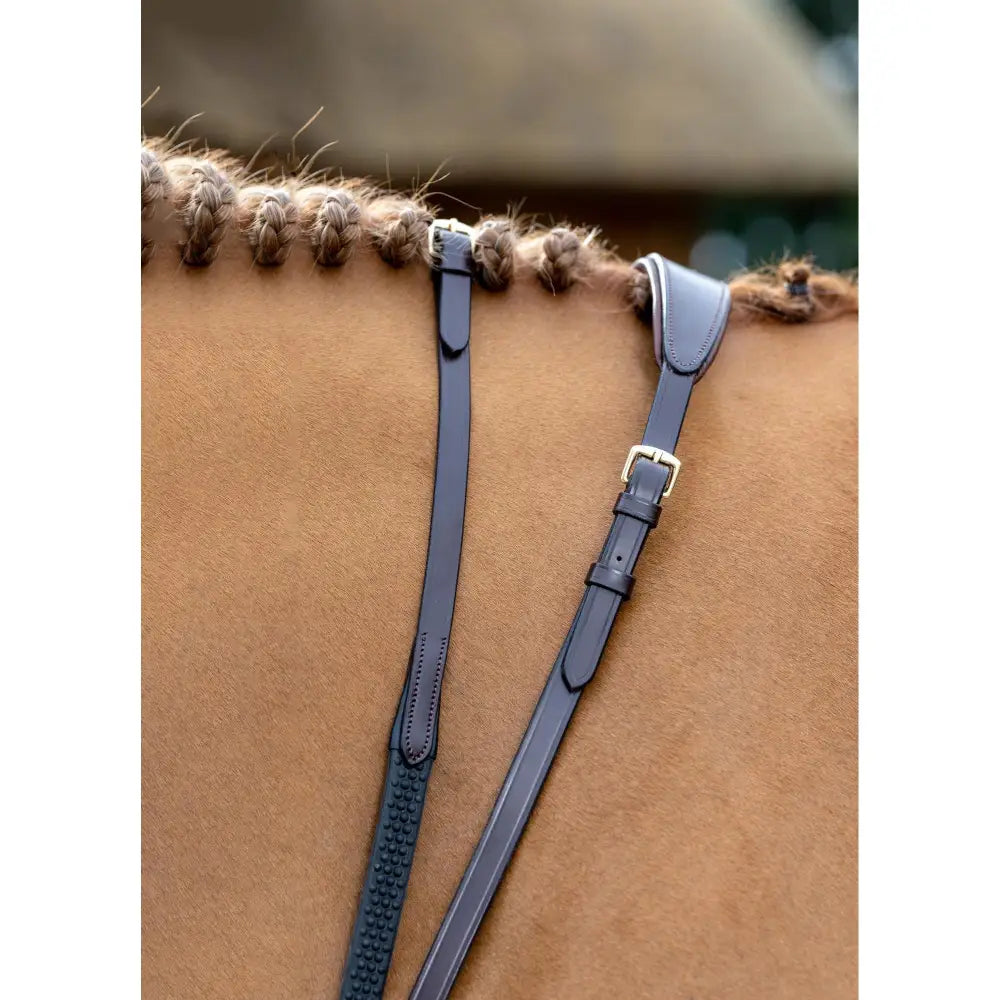 Lemieux Soft Rubber Reins Havana/Brass-Rubber Reins-Lemieux-Pony-Havana/Brass-Horsey Shopping