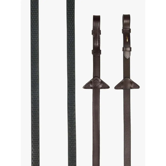 Lemieux Soft Rubber Reins Havana/Brass-Rubber Reins-Lemieux-Pony-Havana/Brass-Horsey Shopping