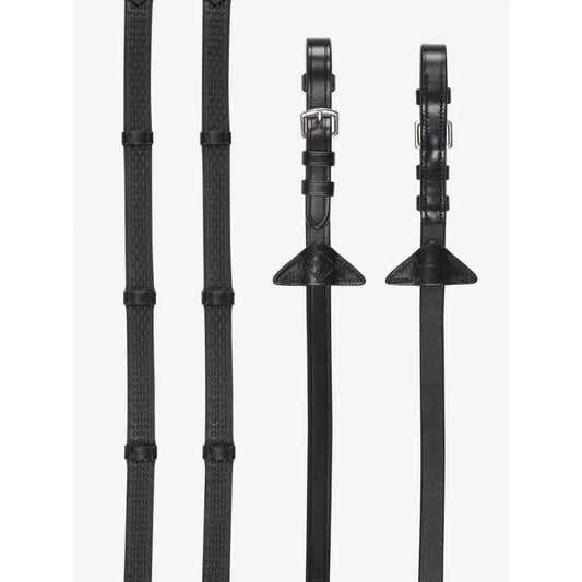 Lemieux Soft Rubber Reins with Stoppers Black/Silver-Rubber Reins-Lemieux-Pony-Black/Silver-Horsey Shopping