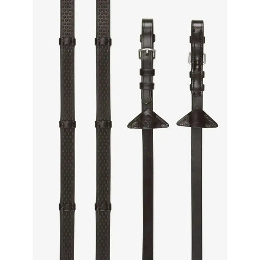 Lemieux Soft Rubber Reins with Stoppers Brown/Silver-Rubber Reins-Lemieux-Pony-Brown/Silver-Horsey Shopping