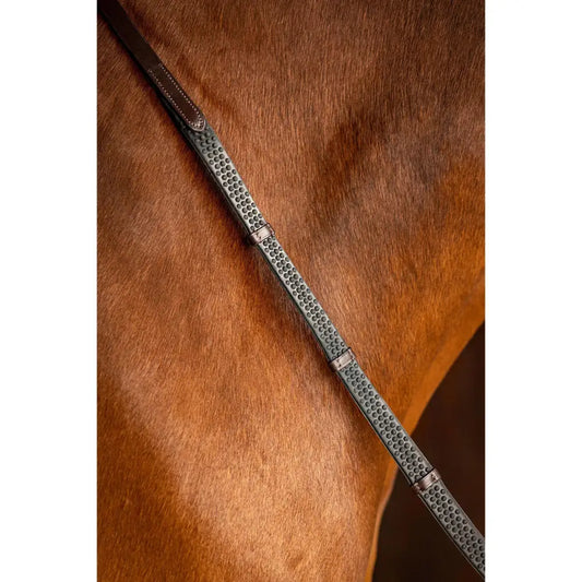 Lemieux Soft Rubber Reins with Stoppers Havana/Brass-Rubber Reins-Lemieux-Pony-Havana/Brass-Horsey Shopping