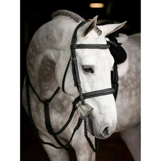 Lemieux Stitched Hunter Bridle with Laced Reins Black/Silver-Bridles-Lemieux-Black/Silver-Pony-Horsey Shopping