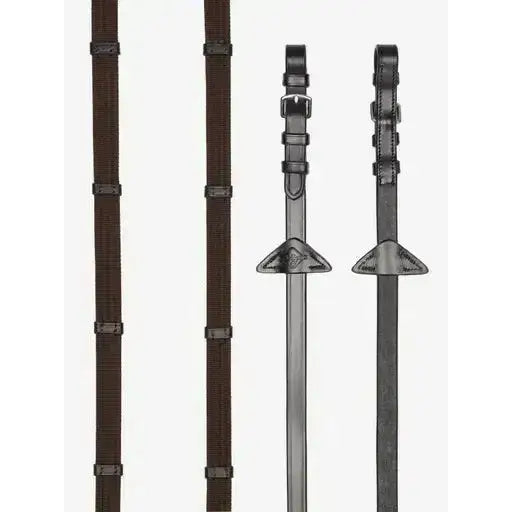 Lemieux Webbed Continenal Reins Brown/ Silver-Continental Reins-Lemieux-Pony-Brown/Silver-Horsey Shopping
