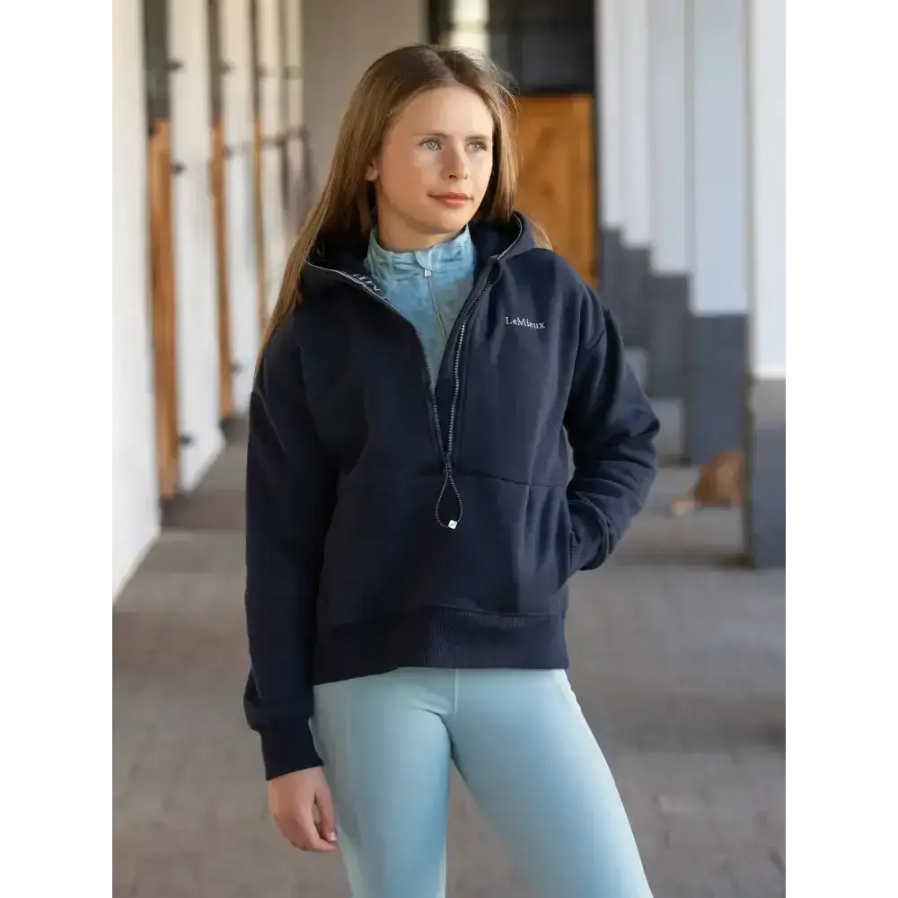 Lemieux Young Rider Hettie Half Zip Hoodie Navy-Jumpers-Lemieux-7-8 years-Navy-Horsey Shopping