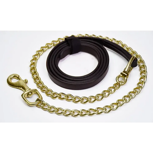 Rhinegold Leather Lead and Chain Black Leather Leading Reins